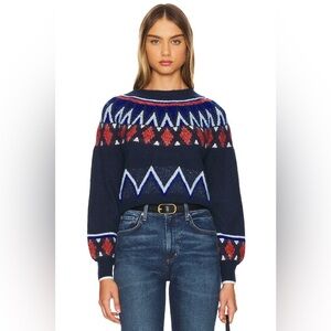SUNDRY WOMEN'S FAIRISLE CREW NECK SWEATER IN DEEP NAVY S, M